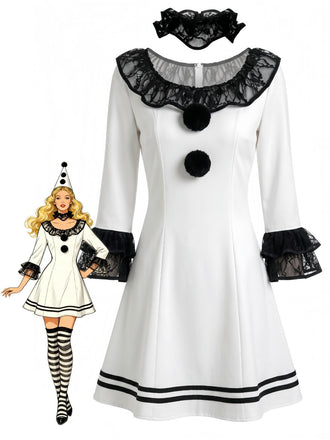 Schwarz-weißes 60er Clownkleid mit Rüschen