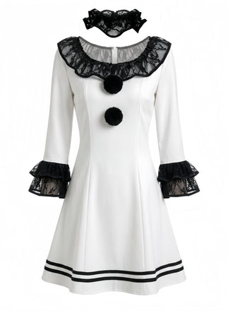 Schwarz-weißes 60er Clownkleid mit Rüschen