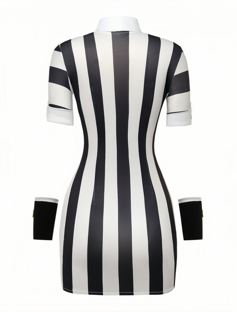 Schwarzes & Weißes 60er Bleistiftkleid mit Streifen