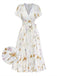 Apricotes 40er Midikleid mit Flatterärmel und Blumen