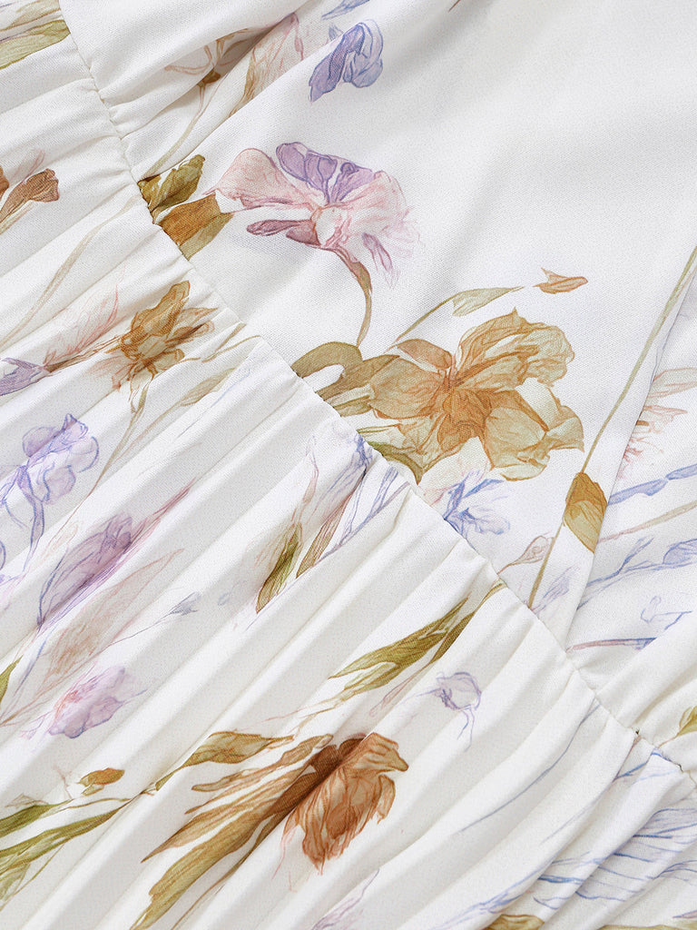 Apricotes 40er Midikleid mit Flatterärmel und Blumen