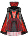 Rotes 50er Halloween Netz-Kleid mit Patchwork und Spitze