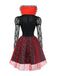 Rotes 50er Halloween Netz-Kleid mit Patchwork und Spitze
