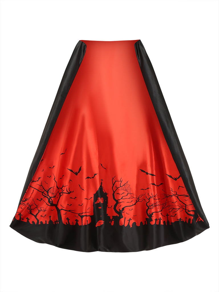 Rotes 50er Halloween Netz-Kleid mit Patchwork und Spitze