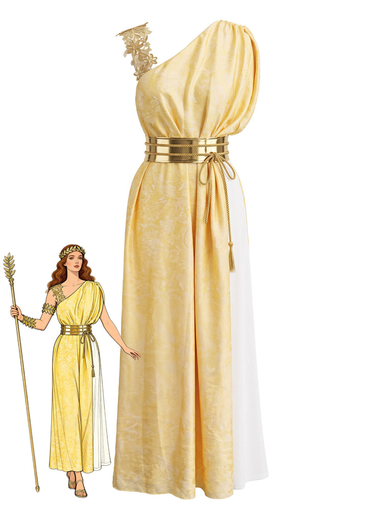 Apricot 30er Göttinnenkleid mit One-Shoulder