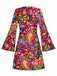 [Vorverkauf] Mehrfarbiges 60er Hippie-Minikleid mit Paisley-Print und Trompetenärmeln