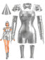 Silbernes 50er Halloween Metallic-Set mit Bodysuit und Armstulpen