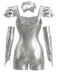 Silbernes 50er Halloween Metallic-Set mit Body und Armstulpen