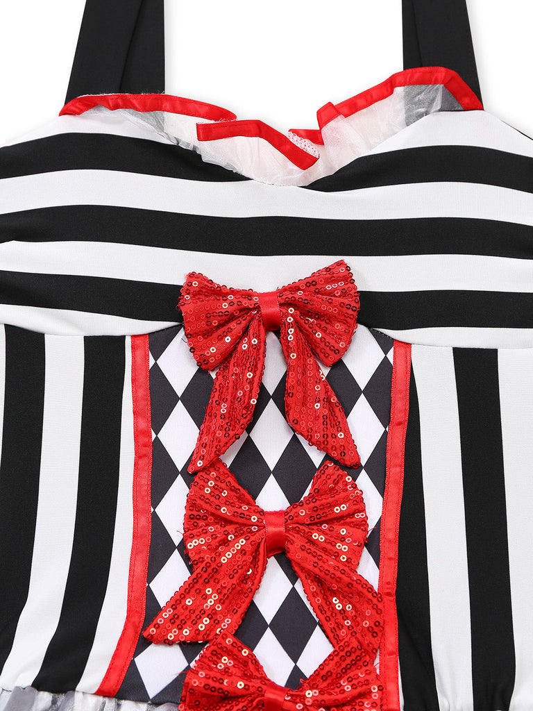 80er Halloween Harlekin-Set mit Rauten-Kostümkleid und Tüllrock