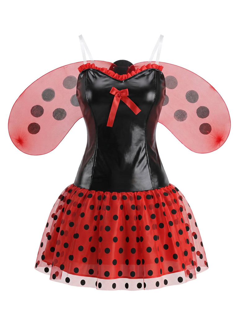 60er Marienkäfer-Kostüm-Set mit Polka-Dots und Flügeln