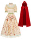 40er Rotkäppchen-Kostümkleid mit Blumen sowie Puffärmeln und Cape