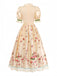 Rotes 40er Kleid mit Puffärmel und Blumen