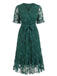 [Übergröße] Dunkelgrünes 50er V-Ausschnitt-Kleid mit Schmetterlingsspitze und Gürtel