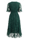 [Übergröße] Dunkelgrünes 50er V-Ausschnitt-Kleid mit Schmetterlingsspitze und Gürtel