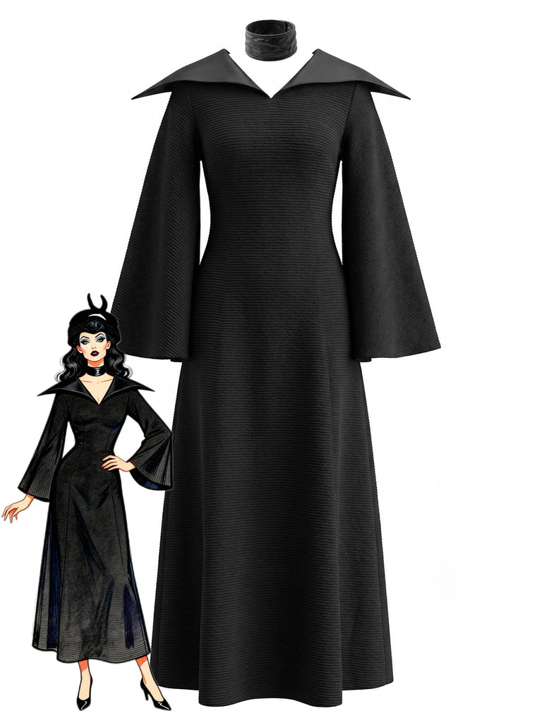 Schwarzes 30er Gothic Kleid mit Glockenärmel
