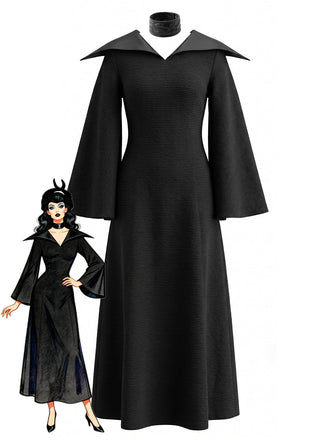 Schwarzes 30er Gothic Kleid mit Glockenärmel