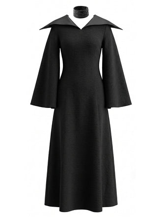 Schwarzes 30er Gothic Kleid mit Glockenärmel