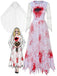 Weißes 40er Blutbrautkleid mit Blutflecken-Print und Spitzenärmeln