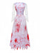 Weißes 40er Blutbrautkleid mit Blutflecken-Print und Spitzenärmeln