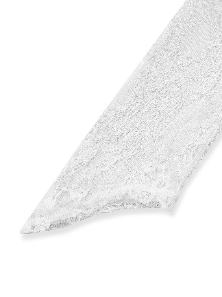 Weißes 40er Blutbrautkleid mit Blutflecken-Print und Spitzenärmeln
