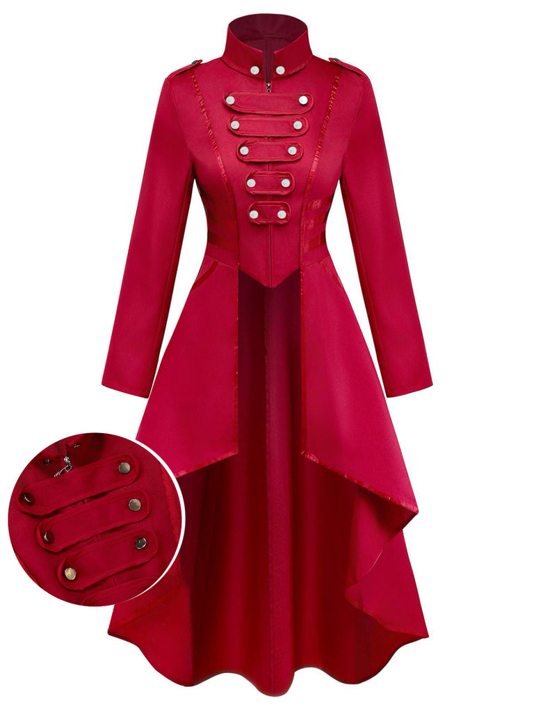 40er mittelalterliche Frackjacke mit Stehkragen und High-Low-Saum