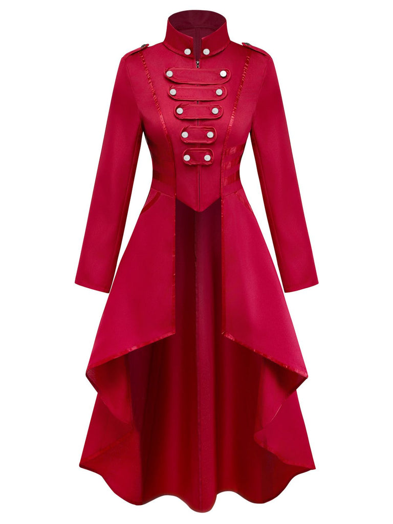 40er mittelalterliche Frackjacke mit Stehkragen und High-Low-Saum