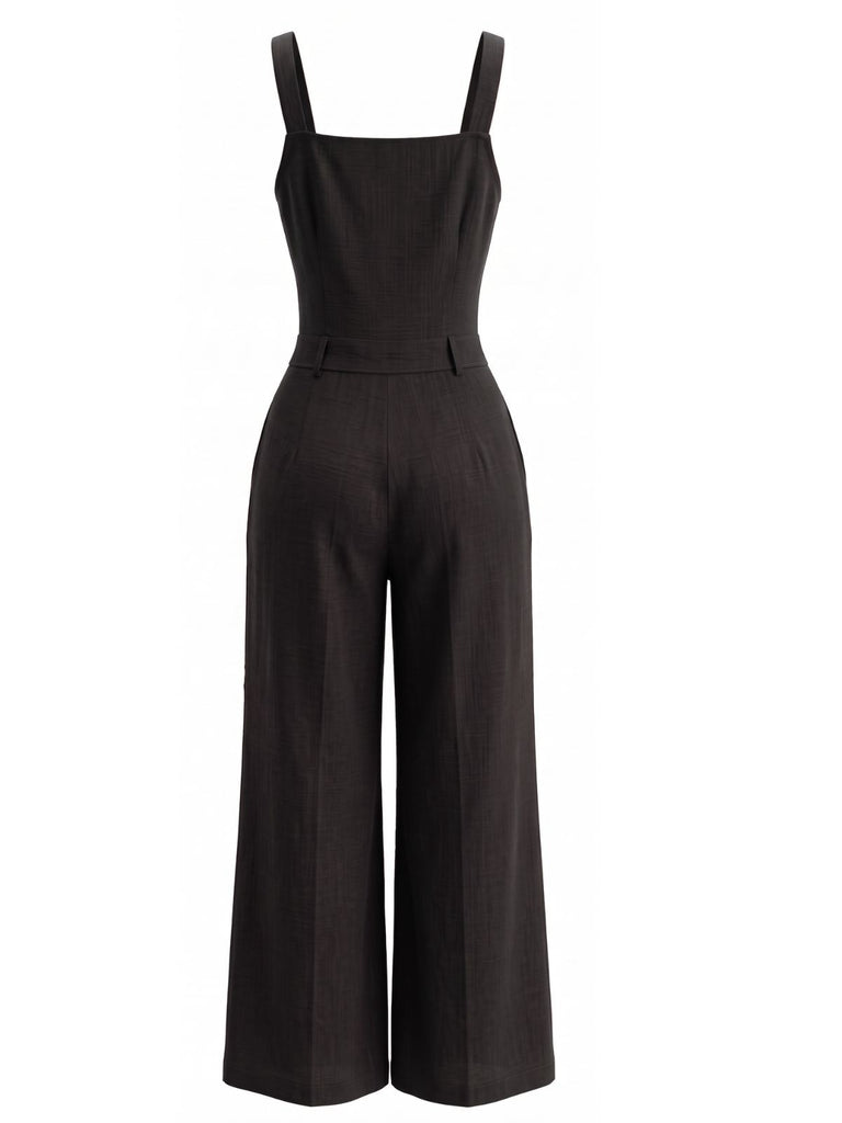 40er ärmelloser Jumpsuit mit Karree-Ausschnitt und Knopfleiste