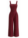 40er ärmelloser Jumpsuit mit Karree-Ausschnitt und Knopfleiste