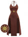 Braunes 80er Kleid mit Neckholder und Sonnenprint
