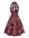 Red 1950s V Neck Vintage Dress 2