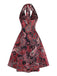 Red 1950s V Neck Vintage Dress 3