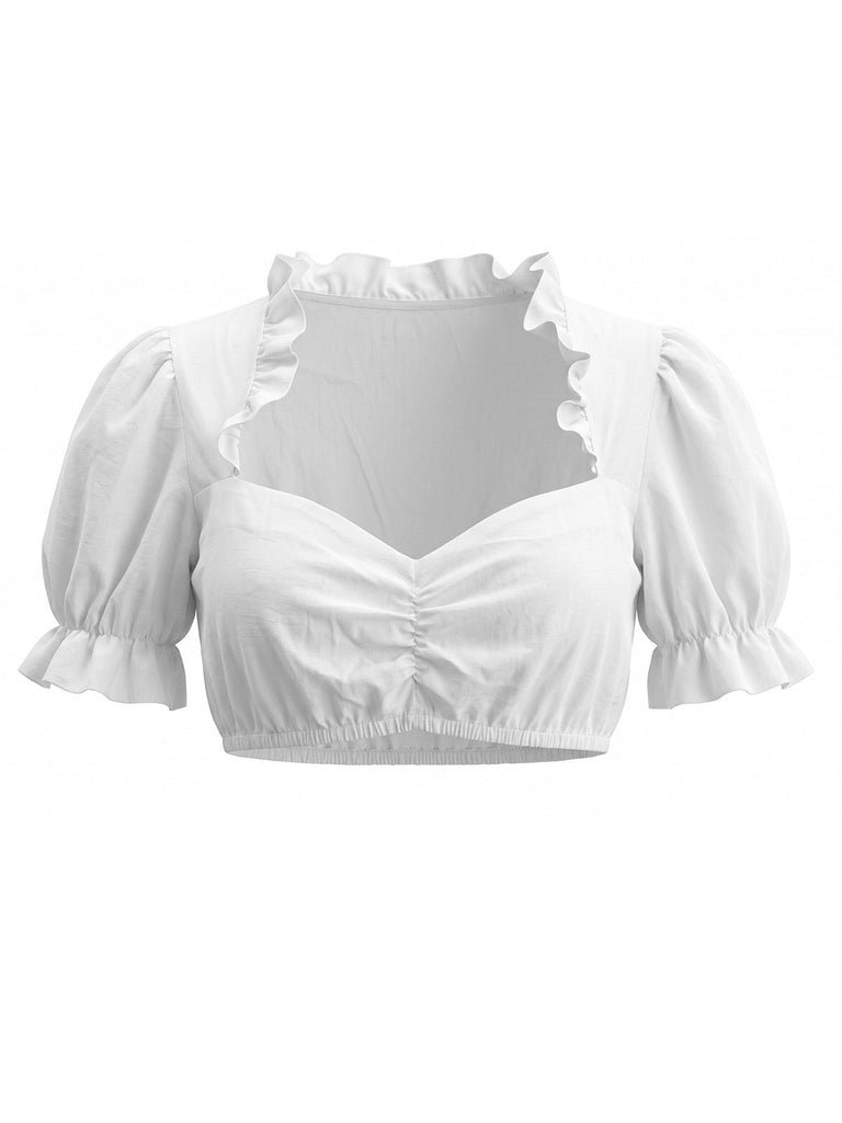 50er Cropped Top mit Rüschenkragen und Puffärmeln