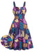 Lila 50er Halloween Gothic Kleid mit Patchwork und A-Linie