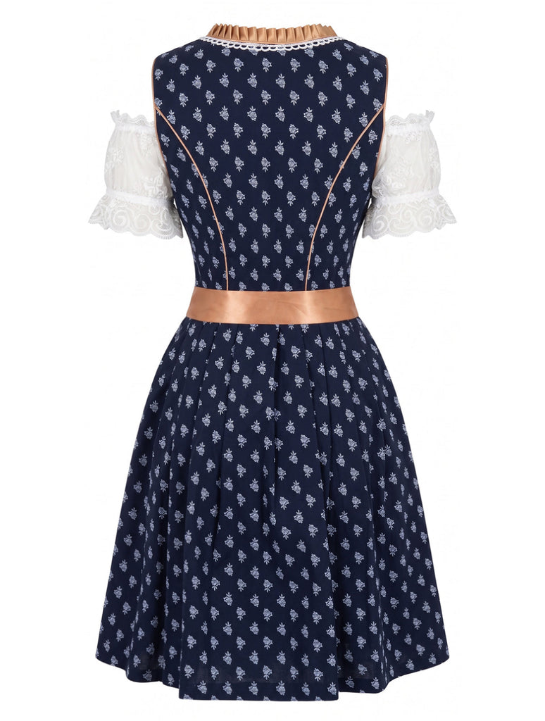 Blaues 50er Kleid, Top & Spitzenschürze 3PCS Set