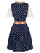 Blaues 50er Kleid, Top & Spitzenschürze 3PCS Set
