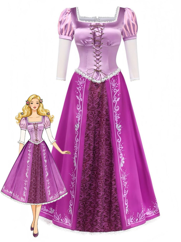 Lila 40er Märchen-Prinzessinnen-Kostümkleid mit Puffärmeln