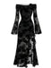 Schwarzes 30er schulterfreies Netzkleid mit Blumen