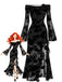 Schwarzes 30er schulterfreies Netzkleid mit Blumen