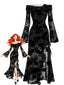 Schwarzes 30er Gothic-Meshkleid mit Blumenmuster und Schlitz