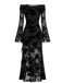 Schwarzes 30er schulterfreies Netzkleid mit Blumen