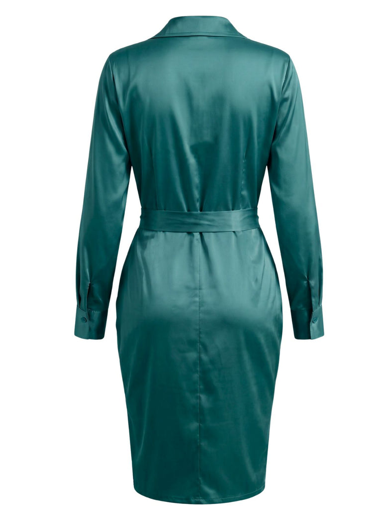 Rosafarbenes 60er Satinhemdkleid mit Raffung und Bindegürtel
