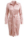 Rosafarbenes 60er Satinhemdkleid mit Raffung und Bindegürtel