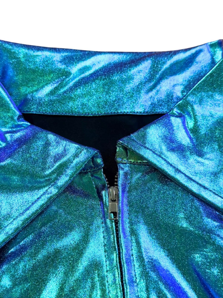 Blauer 60er Jumpsuit mit Metallic und Gürtel