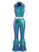 Blauer 60er Jumpsuit mit Metallic und Gürtel