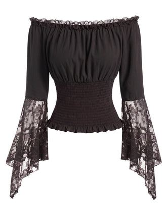 50er schulterfreies Top mit Smok und Spitze