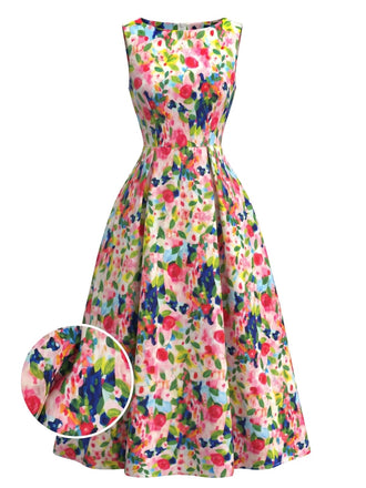 40er Ärmelloses Midikleid mit Blumen