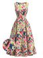 40er ärmelloses Midikleid mit Aquarellblumen