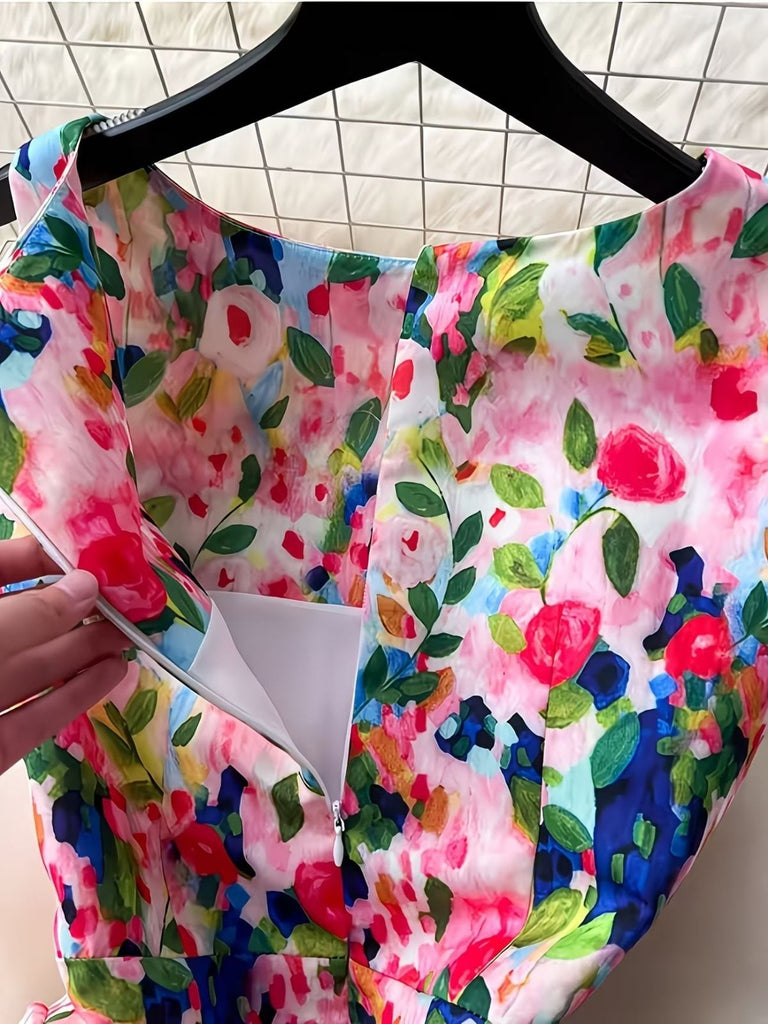 40er Ärmelloses Midikleid mit Blumen