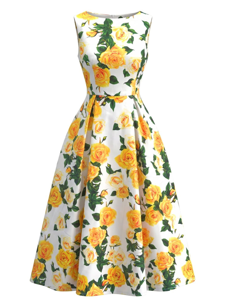 40er Ärmelloses Midikleid mit Blumen