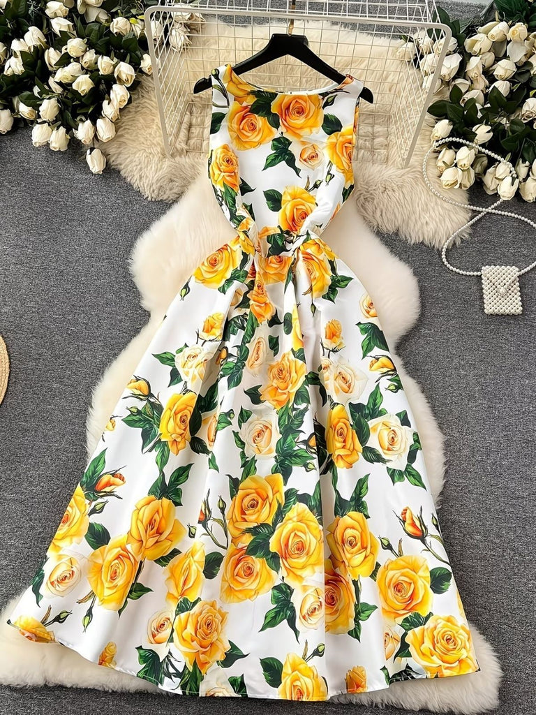 40er Ärmelloses Midikleid mit Blumen
